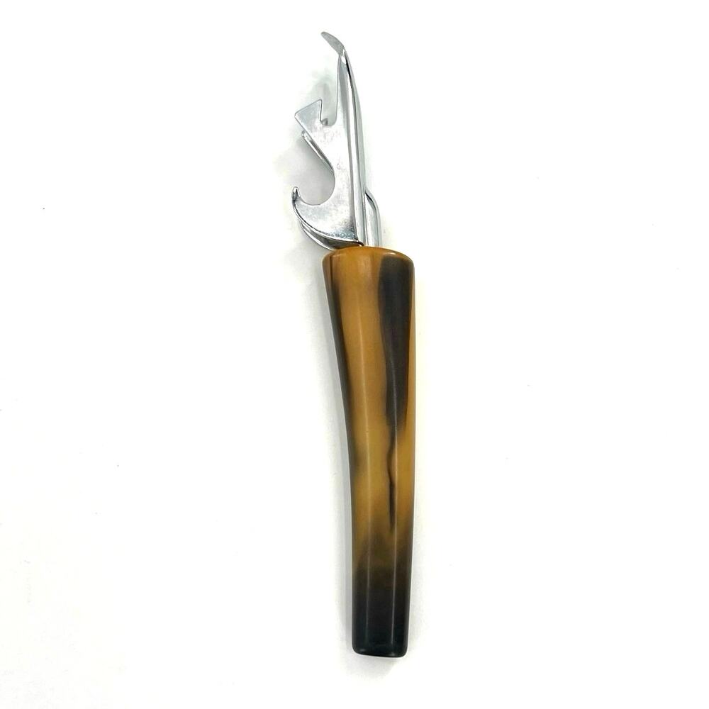 Bintage MCM bottle can opener marbled brown and black Bakelite handle,